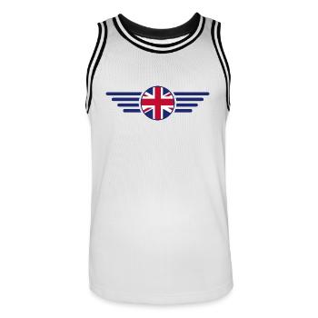 J’aime le Royaume-Uni, le style élégant - Maillot de basket Homme - blanc/noir - Devant - AI Model Male 185 dark (185cm)