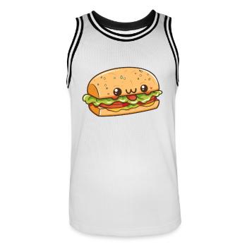 Kawaii-Burger mit glücklichem Gesicht - Männer Basketball-Trikot - Weiß/Schwarz - Vorne - AI Model Male 185 dark (185cm)