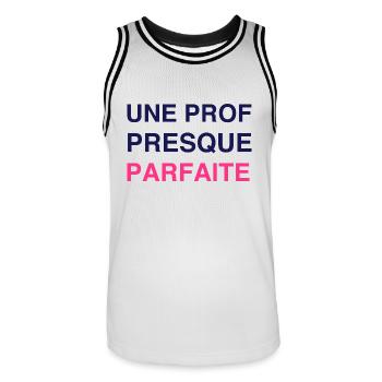 Ecole / Prof / Instit / Professeur / Maîtresse - Maillot de basket Homme - blanc/noir - Devant - AI Model Male 185 dark (185cm)