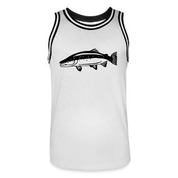 Lachs - Männer Basketball-Trikot - Weiß/Schwarz - Vorne - AI Model Male 185 dark (185cm)