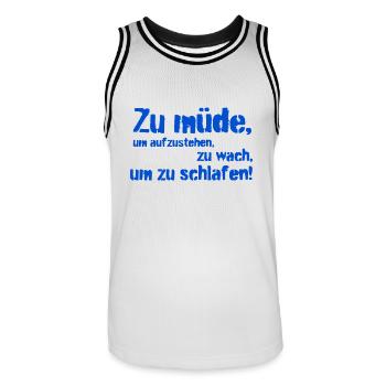 zu müde - Männer Basketball-Trikot - Weiß/Schwarz - Vorne - AI Model Male 185 dark (185cm)