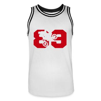 Moto 89 biker - Men's Basketball Jersey - white/black - Front - AI Model Male 185 dark (185cm)