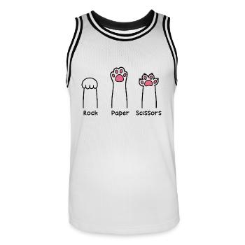 Rock Paper Scissors Hand Game Cute Paw Funny Cat - Men's Basketball Jersey - white/black - Front - AI Model Male 185 dark (185cm)