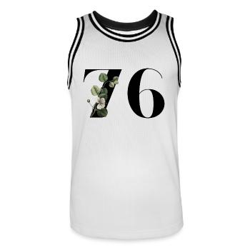 Nummer 76 Blumengrün - 76. Blumengeburtstag - Männer Basketball-Trikot - Weiß/Schwarz - Vorne - AI Model Male 185 dark (185cm)