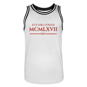 ESTABLISHED MCMLXVII 1967 - Men's Basketball Jersey - white/black - Front - AI Model Male 185 dark (185cm)