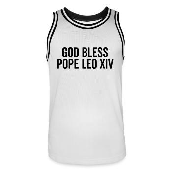 God Bless Pope Leo XIV - Men's Basketball Jersey - white/black - Front - AI Model Male 185 dark (185cm)