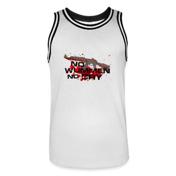 wummen - Männer Basketball-Trikot - Weiß/Schwarz - Vorne - AI Model Male 185 dark (185cm)