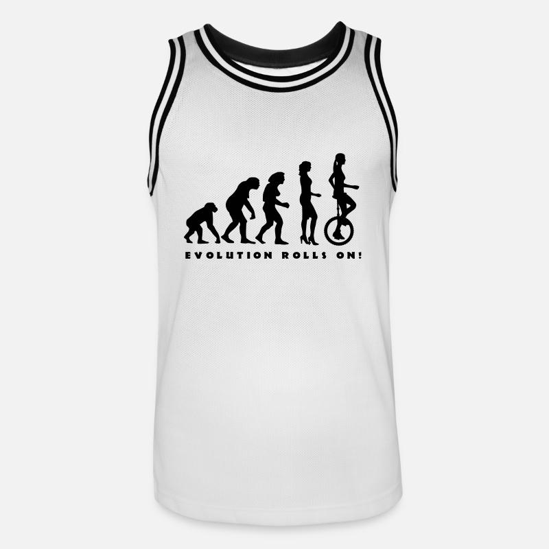evolution_einradfahrerin_1c_b - Männer Basketball-Trikot - Weiß/Schwarz