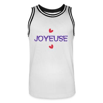 JOYEUSE. HEUREUSE. DRÔLE. HUMOUR. ANNIVERSAIRE - Maillot de basket Homme - blanc/noir - Devant - AI Model Male 185 dark (185cm)