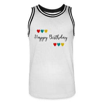 Birthday. HAPPY BIRTHDAY. Happy birthday. - Men's Basketball Jersey - white/black - Front - AI Model Male 185 dark (185cm)