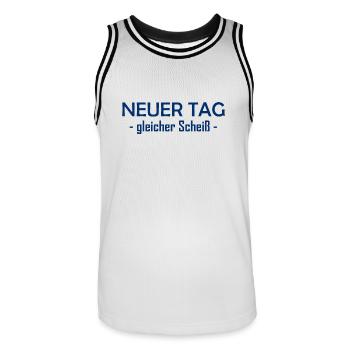 Neuer Tag - Gleicher Scheiss - Scheiß - Männer Basketball-Trikot - Weiß/Schwarz - Vorne - AI Model Male 185 dark (185cm)
