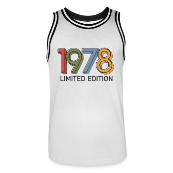 Vintage 1978 limited edition - Men's Basketball Jersey - white/black - Front - AI Model Male 185 dark (185cm)