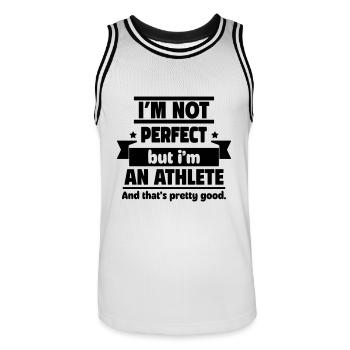 Nicht perfekt, aber Athlet, das reicht! - Männer Basketball-Trikot - Weiß/Schwarz - Vorne - AI Model Male 185 dark (185cm)