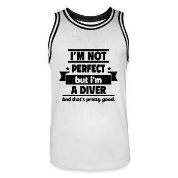 Not perfect, but a diver - Men's Basketball Jersey - white/black - Front - AI Model Male 185 dark (185cm)