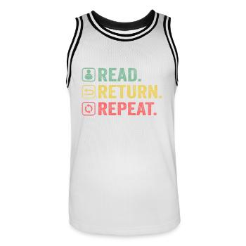 Lire, Revenir, Reprendre, Amoureux des livres - Maillot de basket Homme - blanc/noir - Devant - AI Model Male 185 dark (185cm)