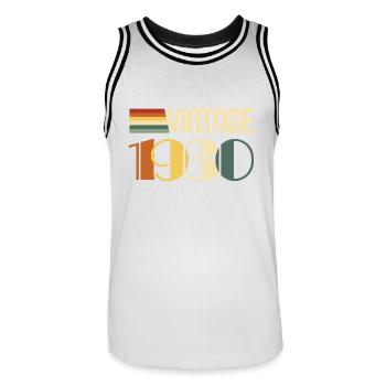 Vintage 1930's Birthday Gift 1930's - Men's Basketball Jersey - white/black - Front - AI Model Male 185 dark (185cm)