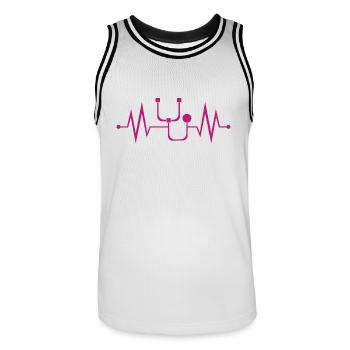 Infirmière - Infirmière - Battement de coeur - Maillot de basket Homme - blanc/noir - Devant - AI Model Male 185 dark (185cm)