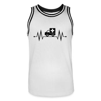 Infirmière - Infirmière - Battement de coeur - Maillot de basket Homme - blanc/noir - Devant - AI Model Male 185 dark (185cm)