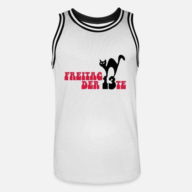 Fredag den 13. / Sort kat - Herre basketball-trikot - hvid/sort