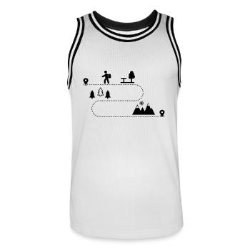 hiking in the mountains - Men's Basketball Jersey - white/black - Front - AI Model Male 185 dark (185cm)