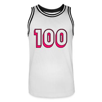 100. 100 JAHRE. 100-jähriges Jubiläum. GEBURTSTAG 100 - Männer Basketball-Trikot - Weiß/Schwarz - Vorne - AI Model Male 185 dark (185cm)