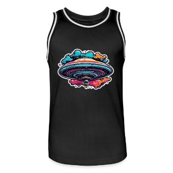 Alien / Spaceship / UFO / Area 51 / All / Mars - Men's Basketball Jersey - black/white - Front - AI Model Male 185 dark (185cm)