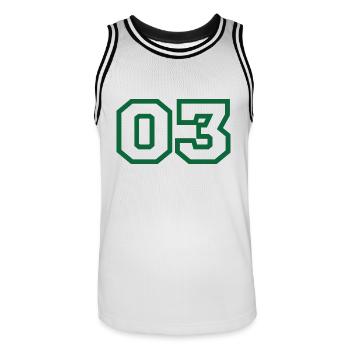 Number 3 green sport - Men's Basketball Jersey - white/black - Front - AI Model Male 185 dark (185cm)
