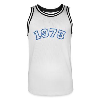 1973 Sport Blau - Männer Basketball-Trikot - Weiß/Schwarz - Vorne - AI Model Male 185 dark (185cm)