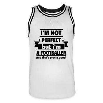 Ich bin nicht perfekt, aber ich bin Fußballer - Männer Basketball-Trikot - Weiß/Schwarz - Vorne - AI Model Male 185 dark (185cm)