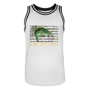 Moulinet Cool Pops Pêche Camo Drapeau Fête des Pères - Maillot de basket Homme - blanc/noir - Devant - AI Model Male 185 dark (185cm)