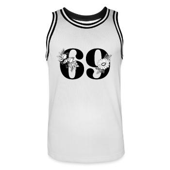 Schwarze Blumenzahl 69 - 69. Blumengeburtstag - Männer Basketball-Trikot - Weiß/Schwarz - Vorne - AI Model Male 185 dark (185cm)