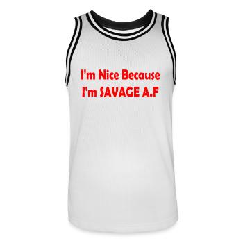 I'm Nice Because I'm Savage Af - Maillot de basket Homme - blanc/noir - Devant - AI Model Male 185 dark (185cm)