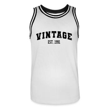 Vintage Est. 1991 32nd Birthday Men Women 32 Years - Men's Basketball Jersey - white/black - Front - AI Model Male 185 dark (185cm)