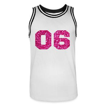 Nummer 6 Pink Glitter - 6. Jahrestag - Männer Basketball-Trikot - Weiß/Schwarz - Vorne - AI Model Male 185 dark (185cm)
