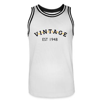 Jahrgang ist 1948 - Männer Basketball-Trikot - Weiß/Schwarz - Vorne - AI Model Male 185 dark (185cm)