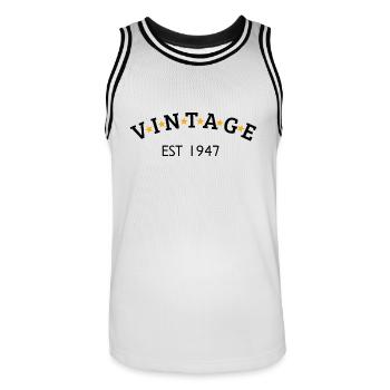 Vintage is 1947 - Men's Basketball Jersey - white/black - Front - AI Model Male 185 dark (185cm)