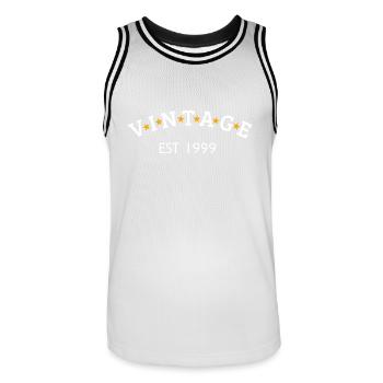 Vintage is 1999 - Men's Basketball Jersey - white/black - Front - AI Model Male 185 dark (185cm)