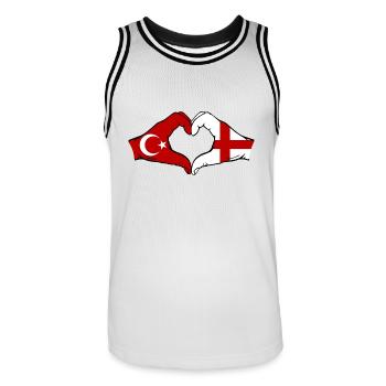 Turquie Angleterre Drapeau Mains Coeur Forme - Maillot de basket Homme - blanc/noir - Devant - AI Model Male 185 dark (185cm)