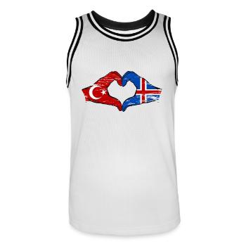 Turkey Iceland Flag Hands Heart Shape Used - Men's Basketball Jersey - white/black - Front - AI Model Male 185 dark (185cm)