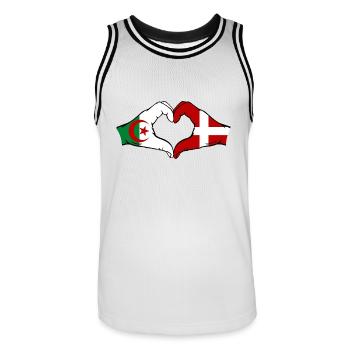 Algérie Danemark Drapeau Mains Coeur Forme - Maillot de basket Homme - blanc/noir - Devant - AI Model Male 185 dark (185cm)
