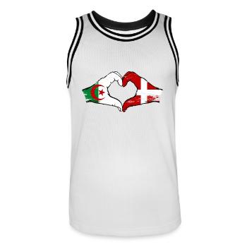 Algérie Danemark drapeau mains forme de coeur utilisé - Maillot de basket Homme - blanc/noir - Devant - AI Model Male 185 dark (185cm)
