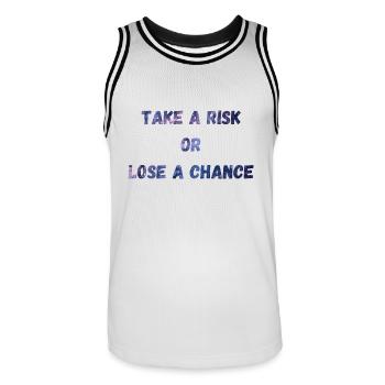Prendre un risque ou perdre une chance - Maillot de basket Homme - blanc/noir - Devant - AI Model Male 185 dark (185cm)