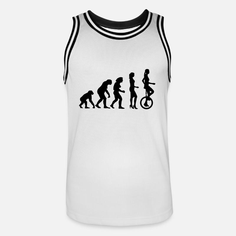 evolution_einradfahrerin_1c - Männer Basketball-Trikot - Weiß/Schwarz