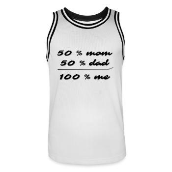 50% mom, 50% dad, 100% me - Men's Basketball Jersey - white/black - Front - AI Model Male 185 dark (185cm)