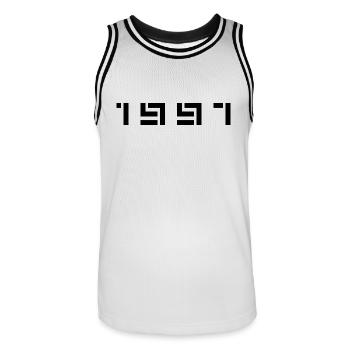 Year of Birth Birthday Born In - Made in 1997 - Men's Basketball Jersey - white/black - Front - AI Model Male 185 dark (185cm)
