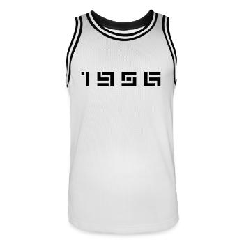 Year of Birth Born In - Made in 1956 - Men's Basketball Jersey - white/black - Front - AI Model Male 185 dark (185cm)