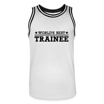 World's Best Trainee - Men's Basketball Jersey - white/black - Front - AI Model Male 185 dark (185cm)