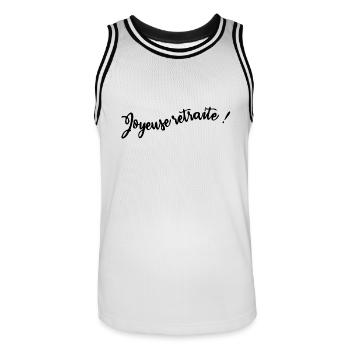 retirement. HAPPY RETIREMENT. HAPPY RETIREMENT - Men's Basketball Jersey - white/black - Front - AI Model Male 185 dark (185cm)