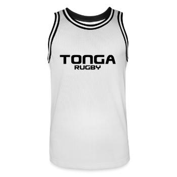 Tonga Rugby - Sport - South Seas - Polynesia - Men's Basketball Jersey - white/black - Front - AI Model Male 185 dark (185cm)