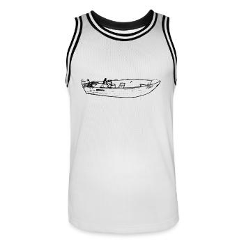 boat - Men's Basketball Jersey - white/black - Front - AI Model Male 185 dark (185cm)